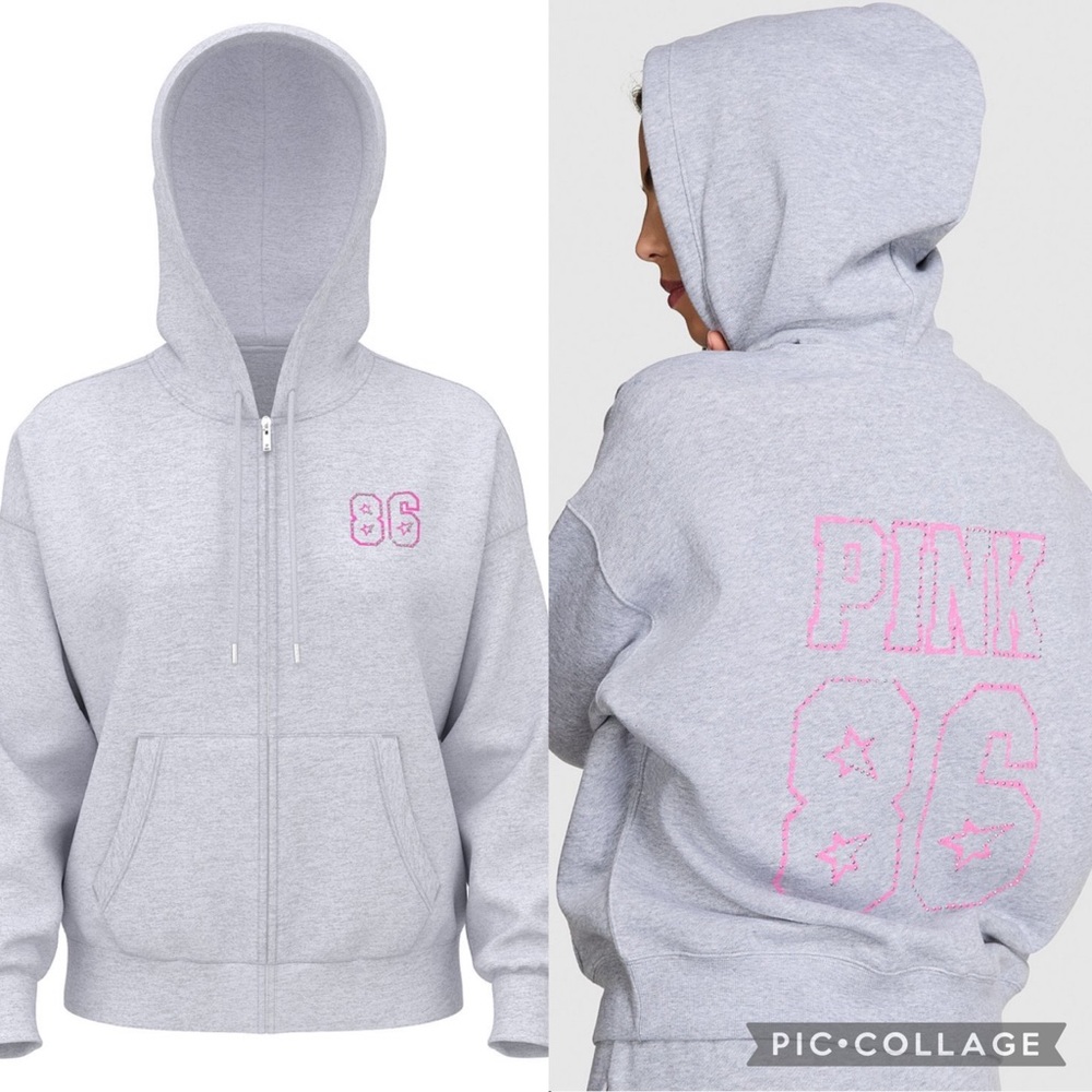 PINK Victoria's Secret Light Gray Hoodie with Pink Accents - Picture 2 of 2